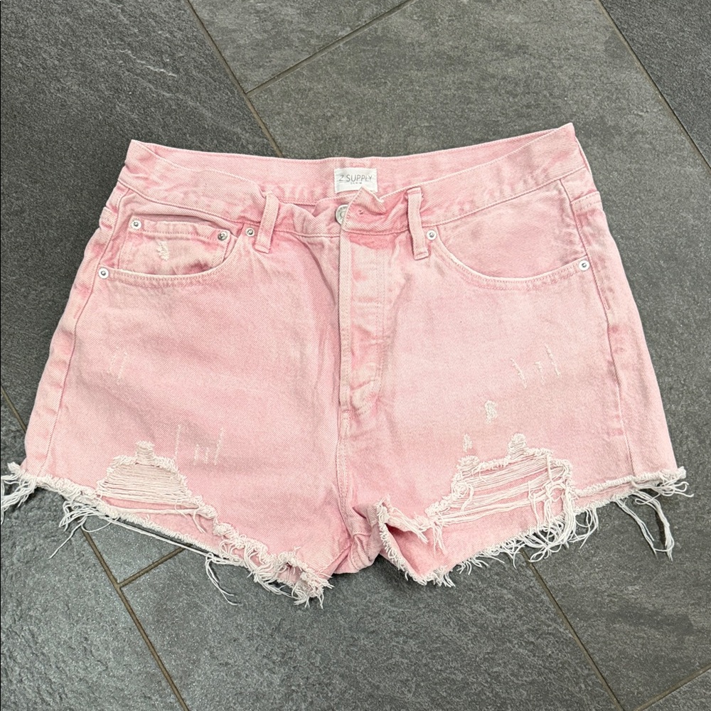 Z Supply Light Pink Distressed Jean Shorts